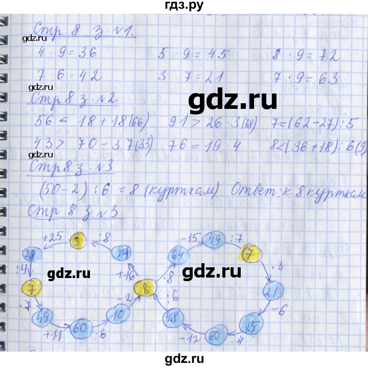 ГДЗ по математике 3 класс Дорофеев рабочая тетрадь  часть 2. страницы - 8, Решебник №1 2017