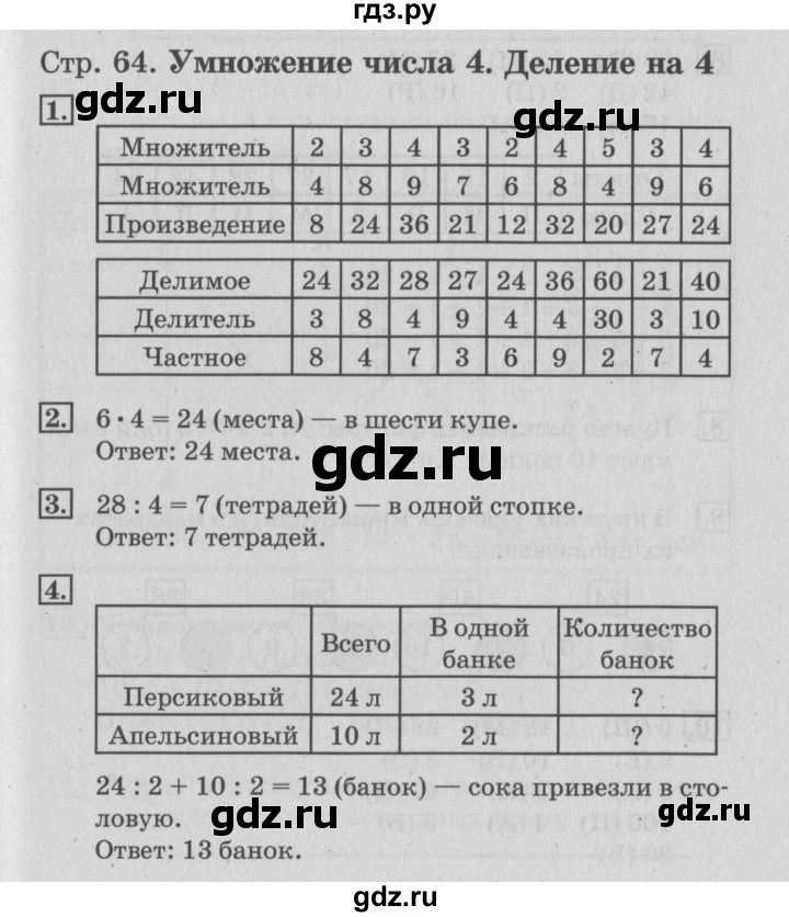 ГДЗ по математике 3 класс Дорофеев рабочая тетрадь  часть 1. страницы - 64, Решебник №3 2017