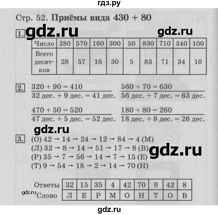 ГДЗ по математике 3 класс Дорофеев рабочая тетрадь  часть 2. страницы - 52, Решебник №3 2017