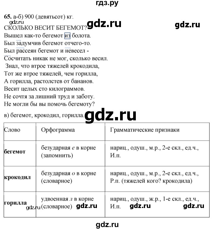 ГДЗ по русскому языку 3 класс Нечаева рабочая тетрадь  часть 1. упражнение - 65, Решебник 2025
