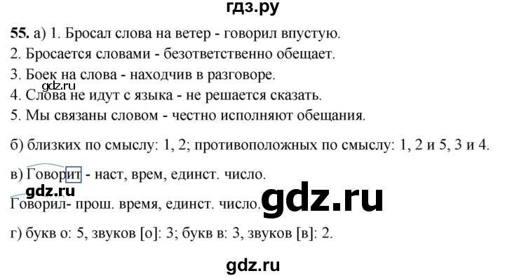 ГДЗ по русскому языку 3 класс Нечаева рабочая тетрадь  часть 2. упражнение - 55, Решебник 2025