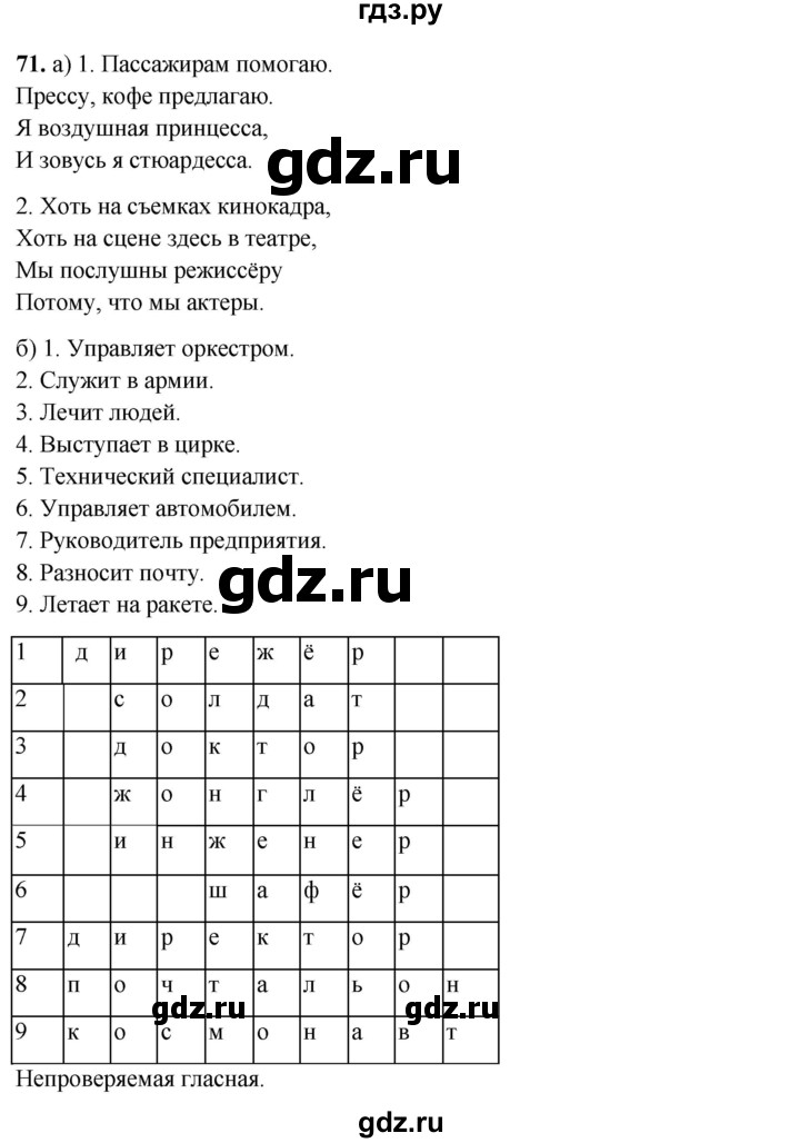 ГДЗ по русскому языку 3 класс Нечаева рабочая тетрадь  часть 2. упражнение - 71, Решебник 2025