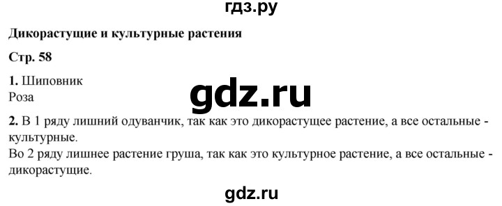 ГДЗ по окружающему миру 1 класс Плешаков рабочая тетрадь  часть 1. страница - 58, Решебник 2023