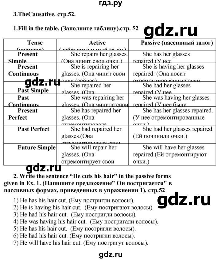 ГДЗ по английскому языку 7 класс Смирнов сборник грамматических упражнений Starlight (Баранова) Углубленный уровень страница - 52, Решебник 2018
