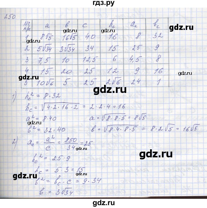ГДЗ по геометрии 8 класс Мерзляк рабочая тетрадь  упражнение - 250, Решебник