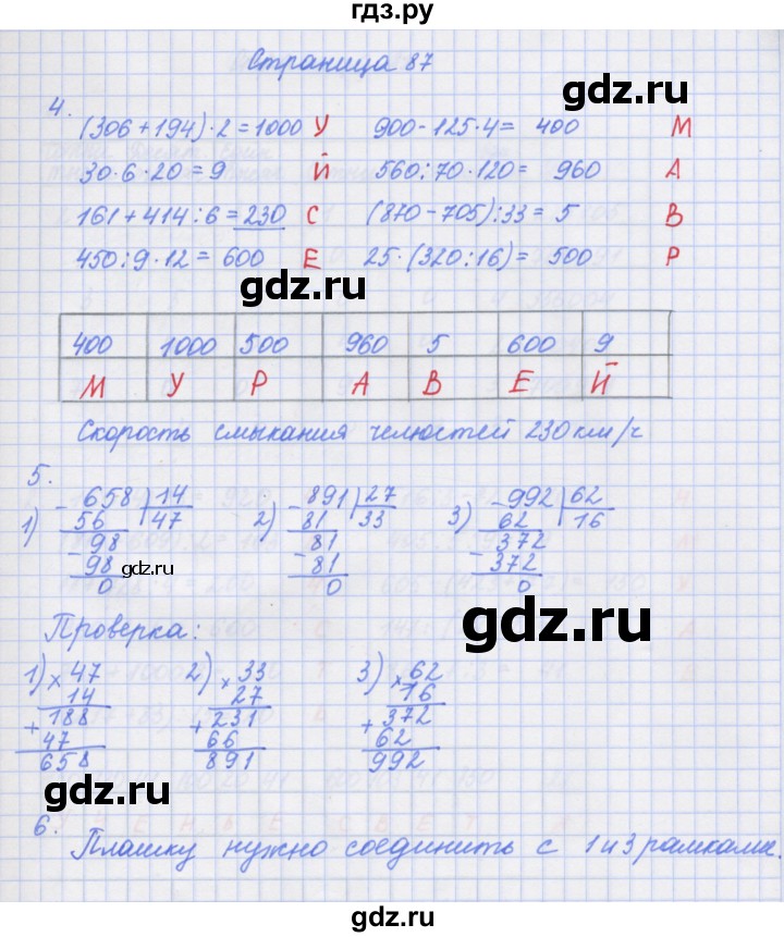 ГДЗ по математике 4 класс Дорофеев рабочая тетрадь  часть 1. страница - 87, Решебник №1 2020