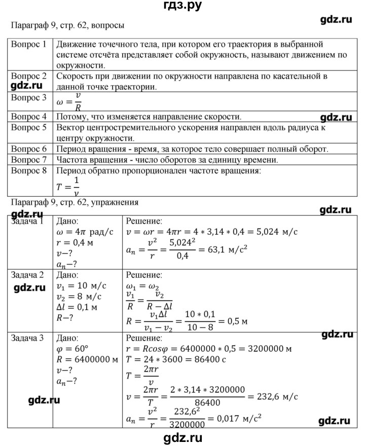 ГДЗ по физике 10 класс Грачев  Базовый и углубленный уровень параграф - 9, Решебник
