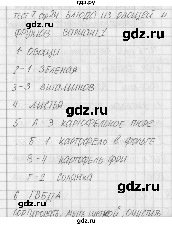 ГДЗ по технологии 5 класс Логвинова контрольно-измерительные материалы  тест 7. вариант - 1, Решебник