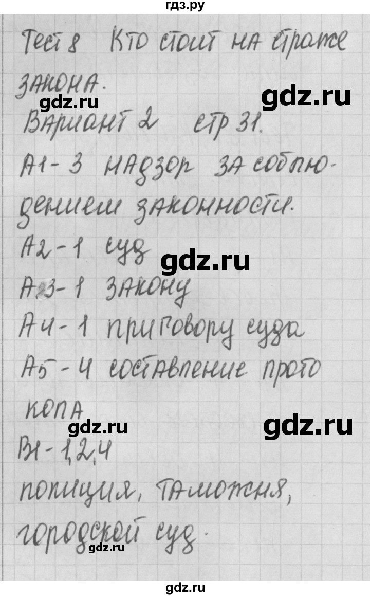 ГДЗ по обществознанию 7 класс Волкова контрольно-измерительные материалы  тест 8. вариант - 2, Решебник