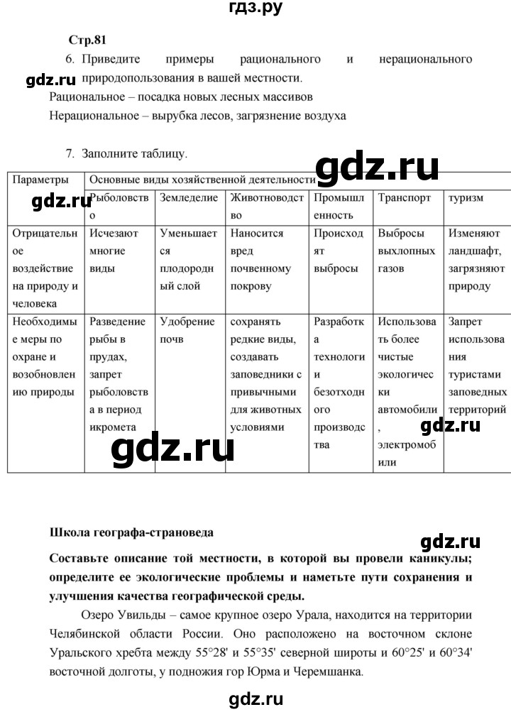 ГДЗ по географии 7 класс Душина рабочая тетрадь  тетрадь 2017 / часть 2. страница - 81, Решебник к тетради 2017