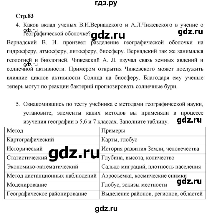 ГДЗ по географии 7 класс Душина рабочая тетрадь  тетрадь 2017 / часть 2. страница - 83, Решебник к тетради 2017