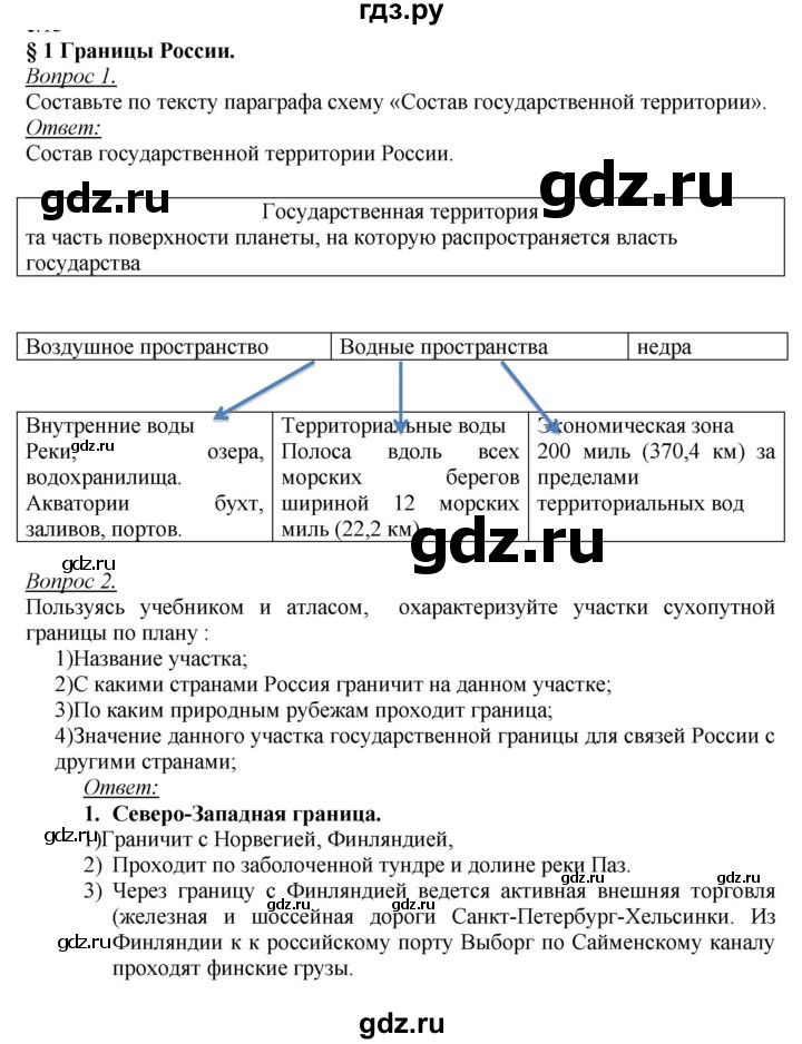 ГДЗ по географии 8 класс Баринова География России  параграф - 1, Решебник №2