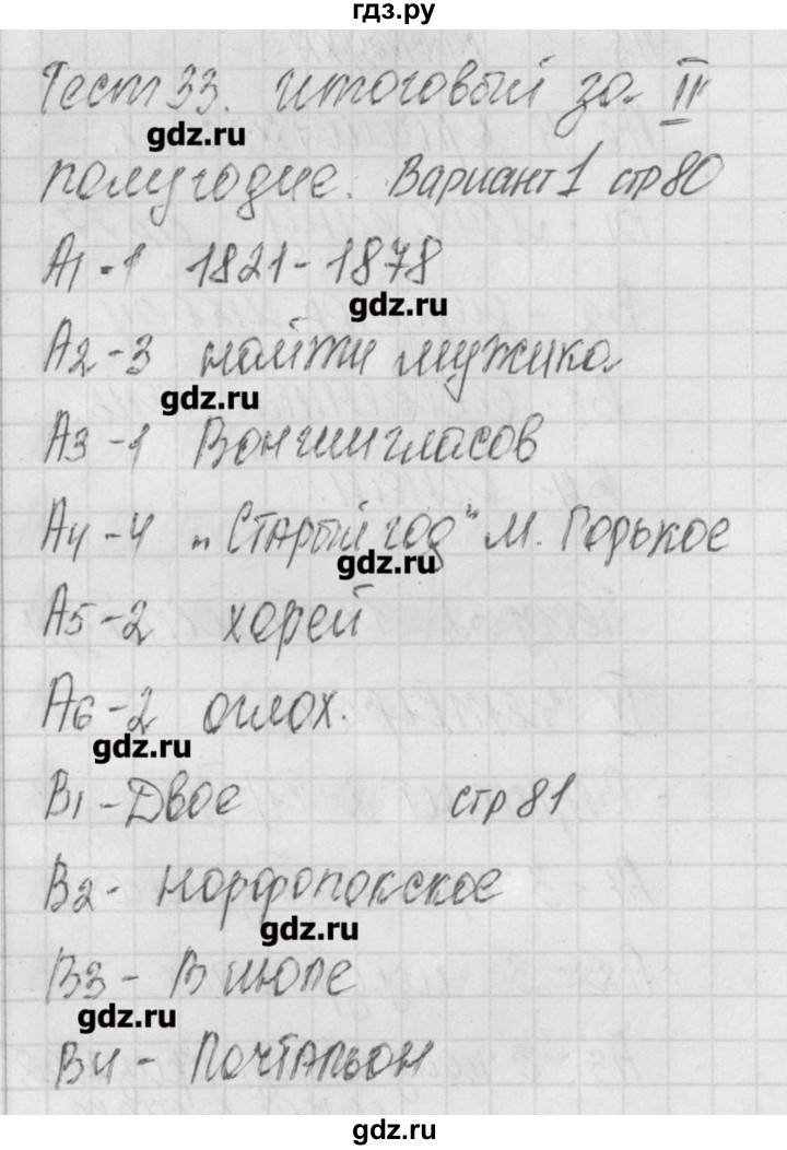 ГДЗ по литературе 7 класс Зубова контрольно-измерительные материалы  тест 33. вариант - 1, Решебник