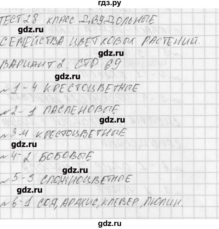 ГДЗ по биологии 6 класс Богданов контрольно-измерительные материалы  тест 28. вариант - 2, Решение