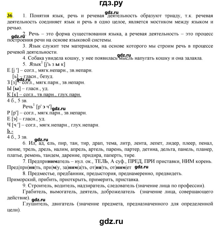 ГДЗ по русскому языку 10‐11 класс Бабайцева  Углубленный уровень упражнение - 36, Решебник