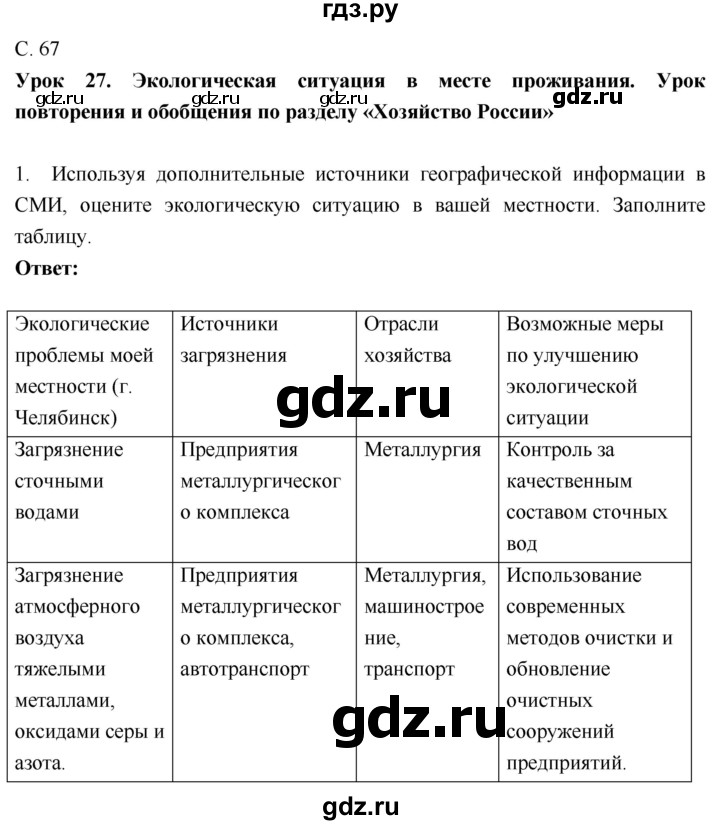 ГДЗ по географии 9 класс Таможняя рабочая тетрадь  тетрадь №1. страница - 67, Решебник 2017