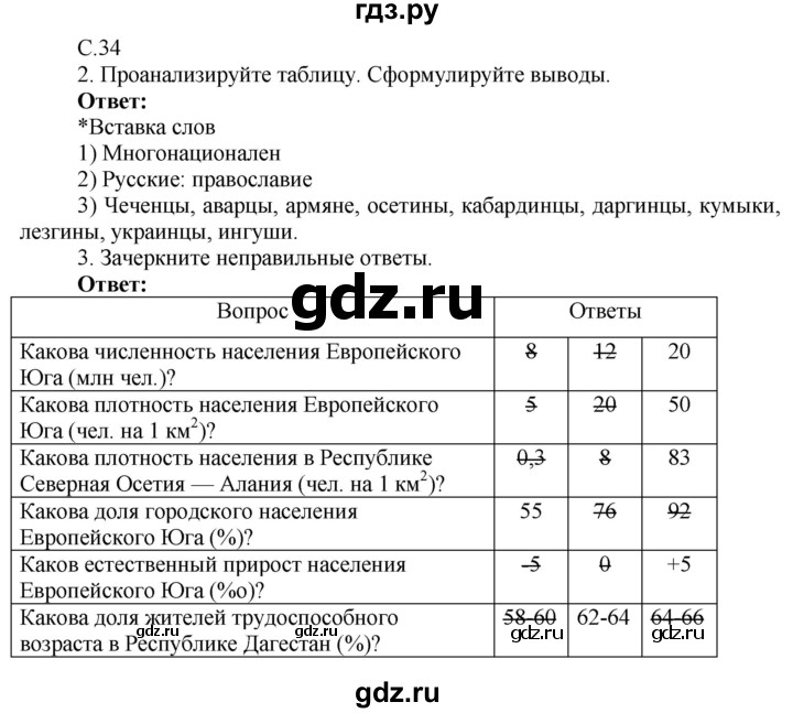 ГДЗ по географии 9 класс Таможняя рабочая тетрадь  тетрадь №2. страница - 34, Решебник 2017