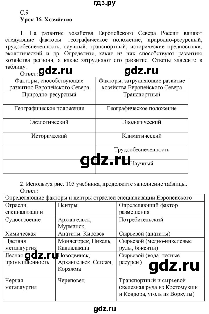 ГДЗ по географии 9 класс Таможняя рабочая тетрадь  тетрадь №2. страница - 9, Решебник 2017