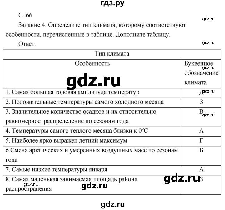 ГДЗ по географии 8 класс Пятунин рабочая тетрадь  тетрадь №1. страница - 66, Решебник 2017