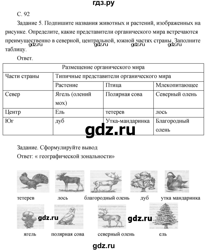 ГДЗ по географии 8 класс Пятунин рабочая тетрадь  тетрадь №1. страница - 92, Решебник 2017