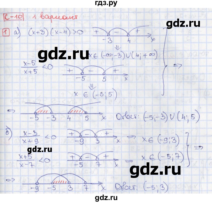 ГДЗ Самостоятельные Работы / СР-10 / Вариант 1 1 Алгебра 9 Класс.