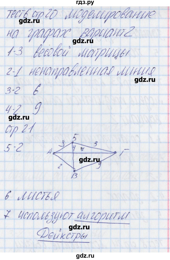 ГДЗ по информатике 11 класс Масленикова контрольно-измерительные материалы  тест 6. вариант - 2, Решебник