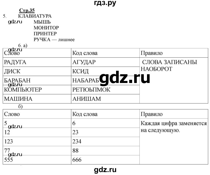 ГДЗ по информатике 2 класс Матвеева рабочая тетрадь  часть 1. страница - 35, Решебник 2012 №1