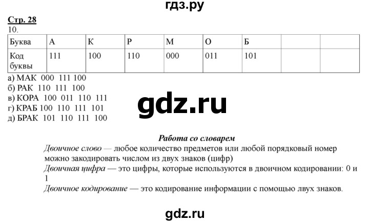 ГДЗ по информатике 2 класс Матвеева рабочая тетрадь  часть 2. страница - 28, Решебник 2012 №1