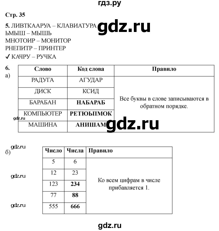 ГДЗ по информатике 2 класс Матвеева рабочая тетрадь  часть 1. страница - 35, Решебник 2023
