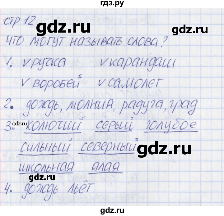 ГДЗ по русскому языку 1 класс Канакина тетрадь учебных достижений  страница - 12, Решебник №1 2016