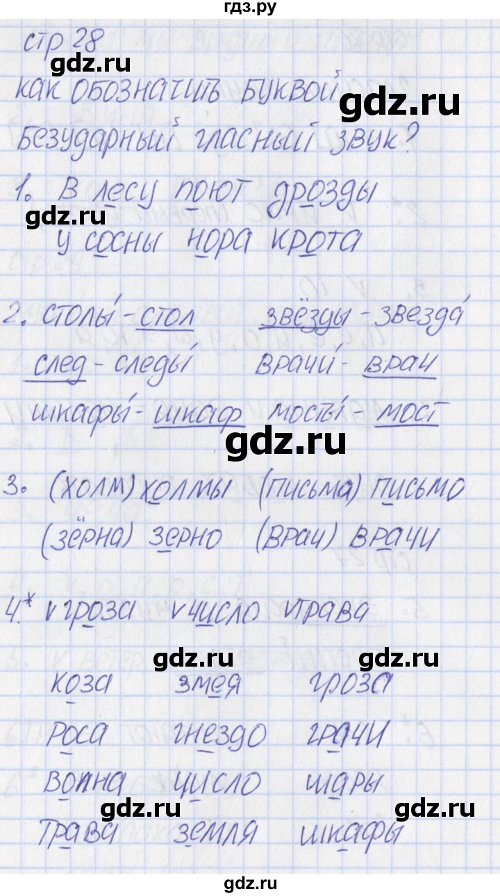ГДЗ по русскому языку 1 класс Канакина тетрадь учебных достижений  страница - 28, Решебник №1 2016