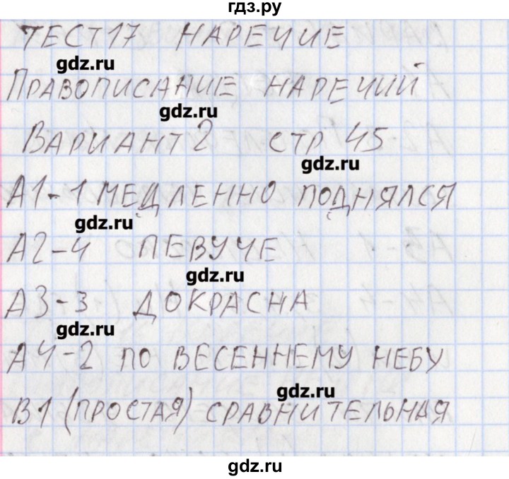 ГДЗ по русскому языку 7 класс Егорова контрольно-измерительные материалы  тест 17. вариант - 2, Решебник