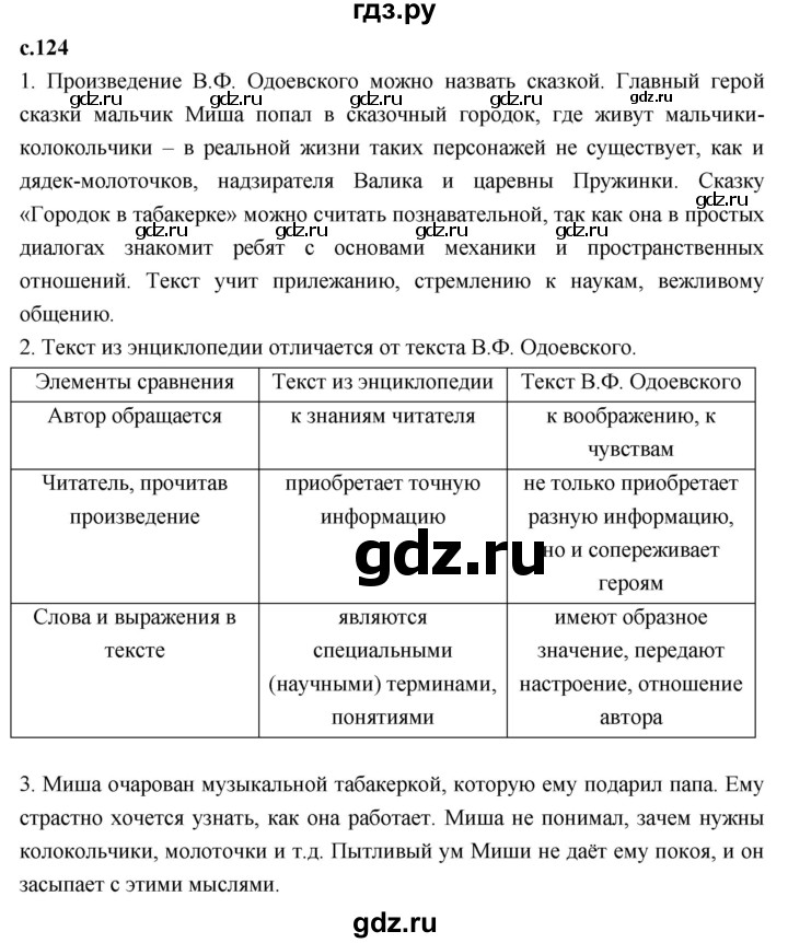 ГДЗ по литературному чтению 4 класс Климанова, Горецкий, Голованова часть 1 - ответ страница 124, Решебник 2023