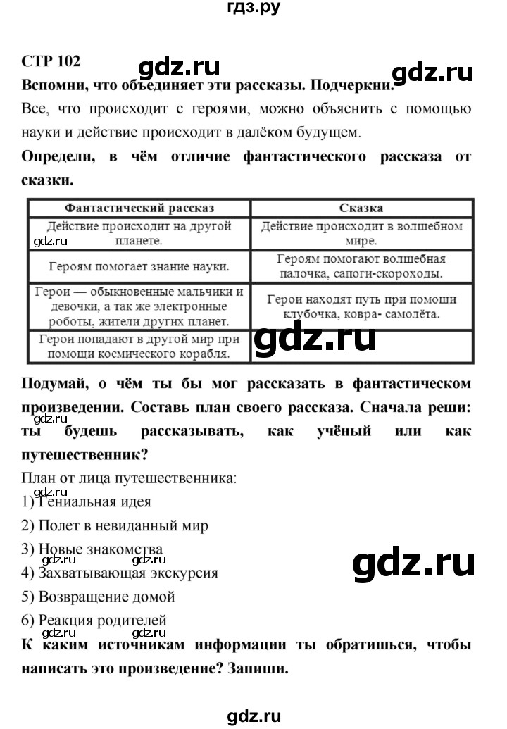 ГДЗ по литературе 4 класс Бойкина рабочая тетрадь (Климанова, Горецкий)  страница - 102, Решебник 2016 №1