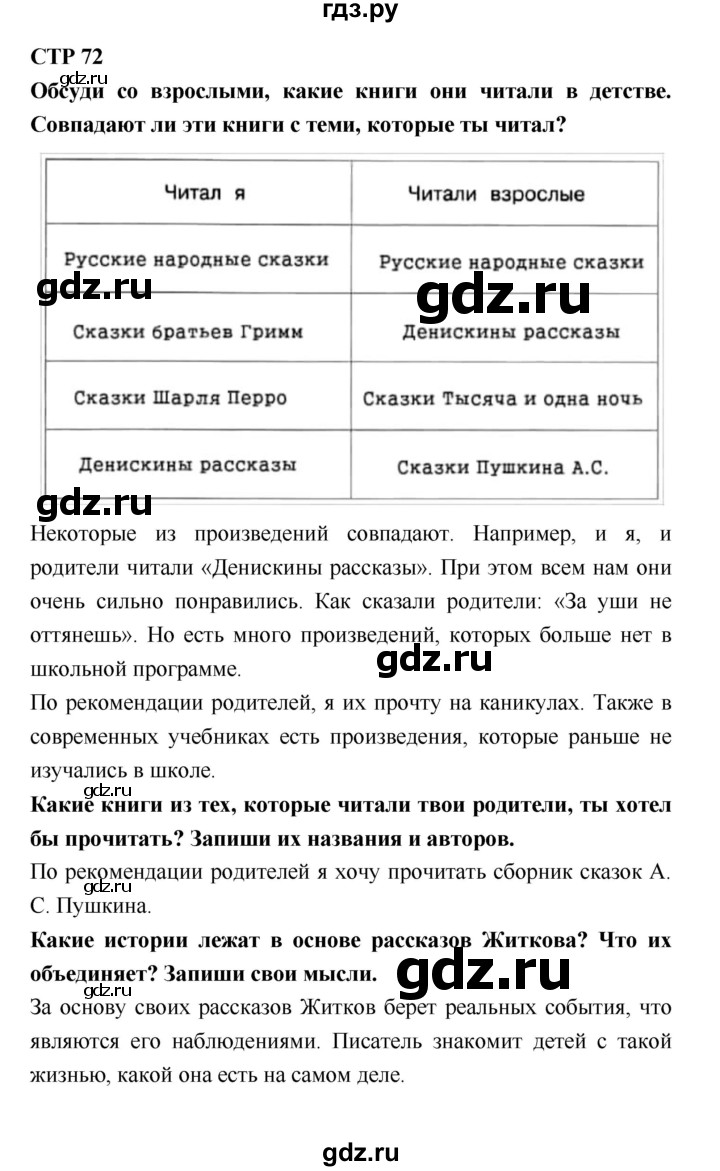 ГДЗ по литературе 4 класс Бойкина рабочая тетрадь (Климанова, Горецкий)  страница - 72, Решебник 2016 №1