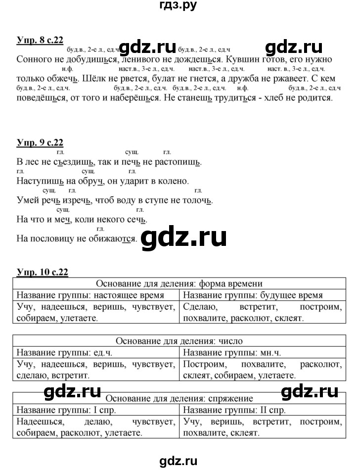 ГДЗ по русскому языку 4 класс Желтовская рабочая тетрадь  часть 1. страница - 22, Решебник №1 2015