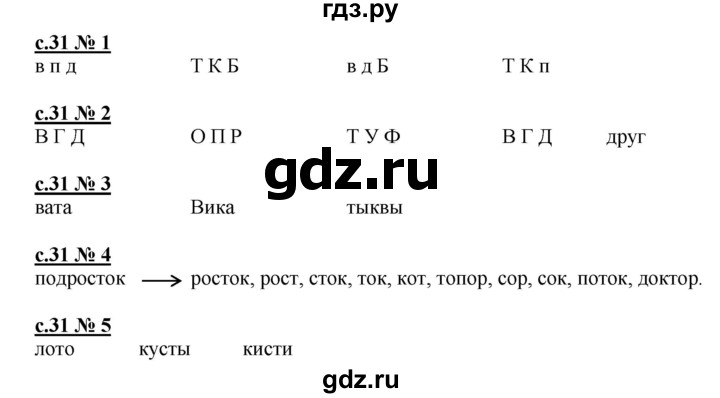 ГДЗ по русскому языку 1 класс Адрианова рабочая тетрадь  страница - 31, Решебник №1 2018
