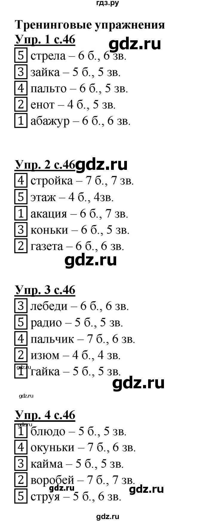 ГДЗ по русскому языку 1 класс Адрианова рабочая тетрадь  часть 1. страница - 46, Решебник №1 2017