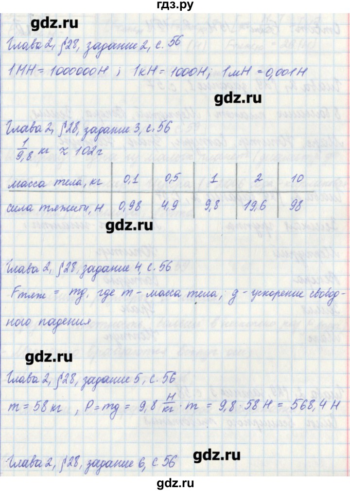 ГДЗ по физике 7 класс Касьянов рабочая тетрадь  страница - 56, Решебник №1