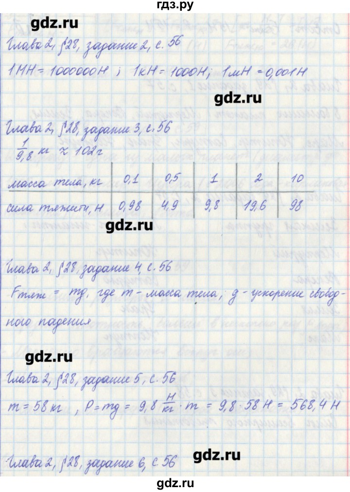 ГДЗ по физике 7 класс Касьянов рабочая тетрадь (Перышкин)  страница - 56, Решебник №1