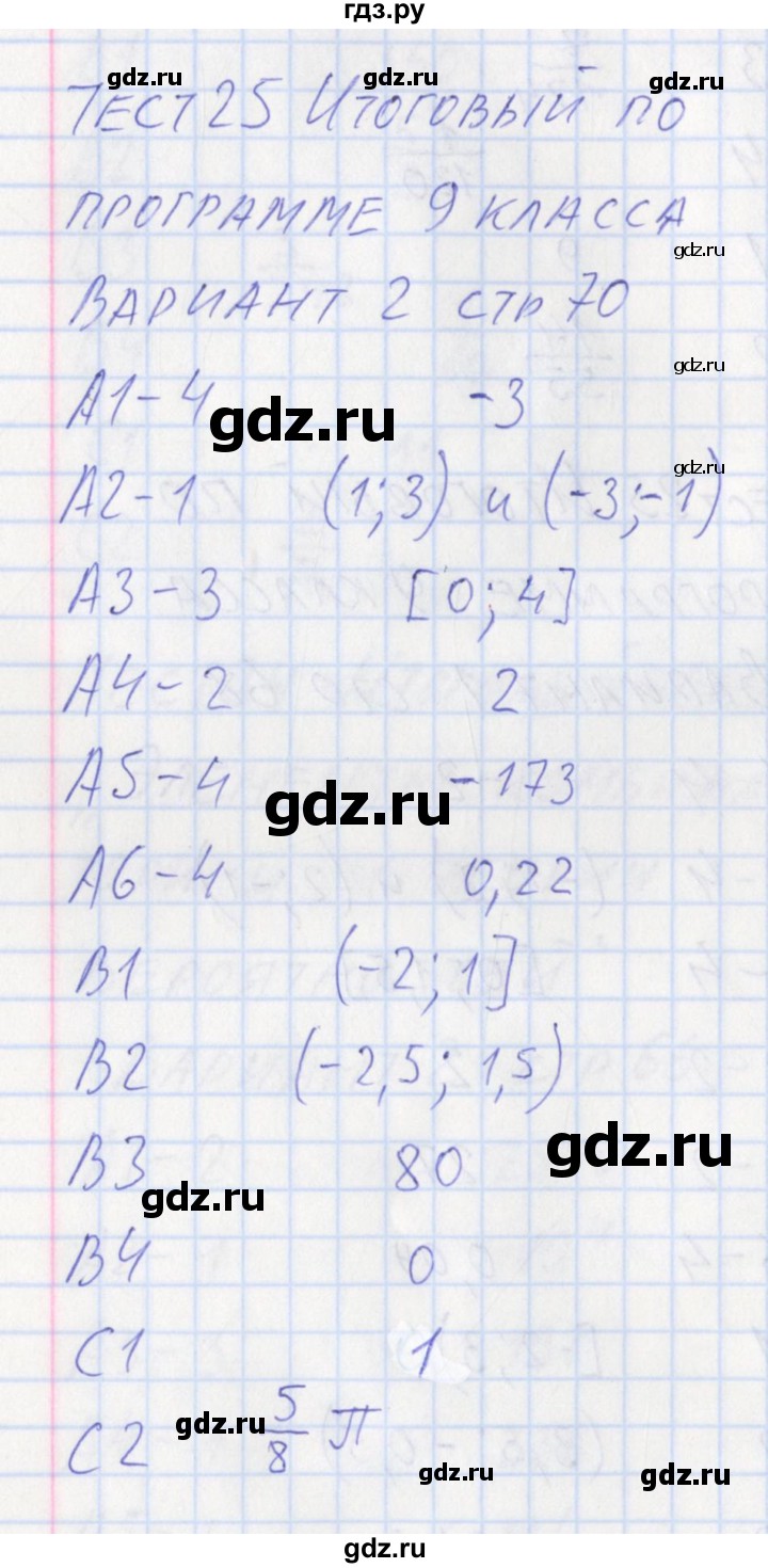 ГДЗ по алгебре 9 класс Мартышова контрольно-измерительные материалы  тест 25. вариант - 2, Решебник