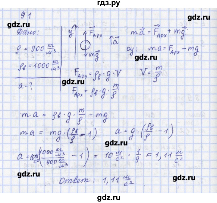 ГДЗ по физике 9 класс Пурышева рабочая тетрадь  задание - 91, Решебник №1