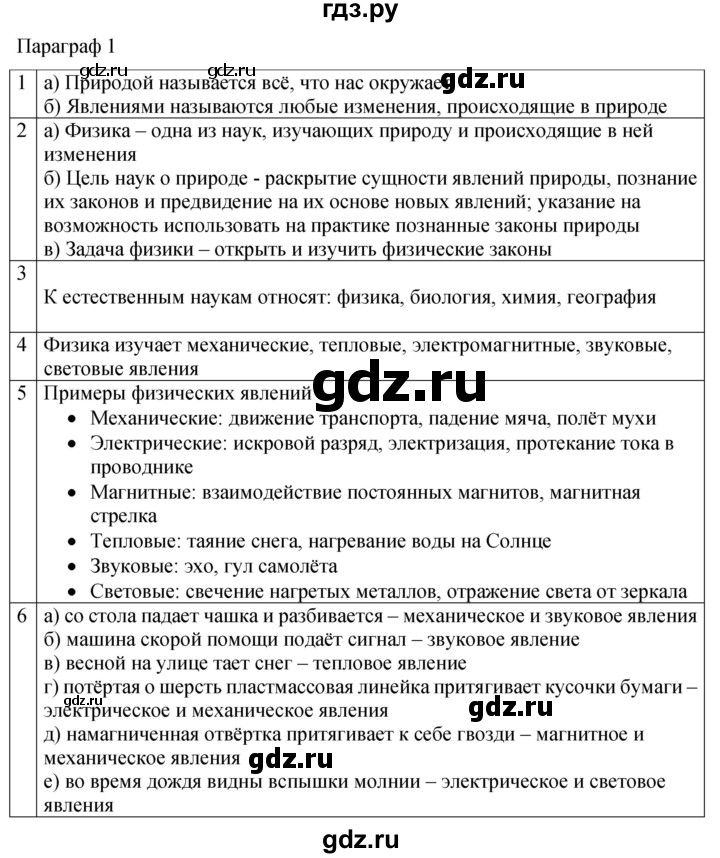 ГДЗ по физике 7 класс Перышкин рабочая тетрадь  § - 1, Решебник 2024