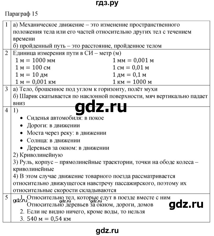 ГДЗ по физике 7 класс Перышкин рабочая тетрадь  § - 15, Решебник 2024