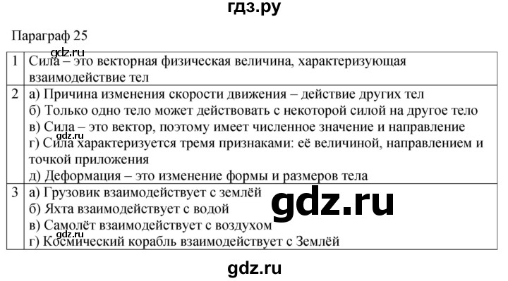 ГДЗ по физике 7 класс Перышкин рабочая тетрадь  § - 25, Решебник 2024