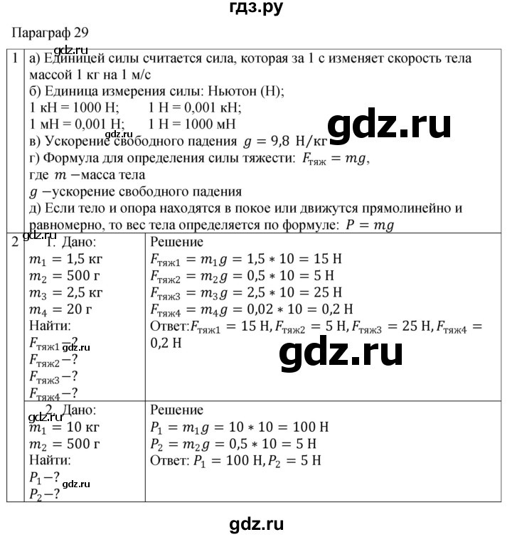 ГДЗ по физике 7 класс Перышкин рабочая тетрадь  § - 29, Решебник 2024