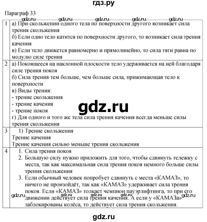 ГДЗ по физике 7 класс Перышкин рабочая тетрадь  § - 33, Решебник 2024