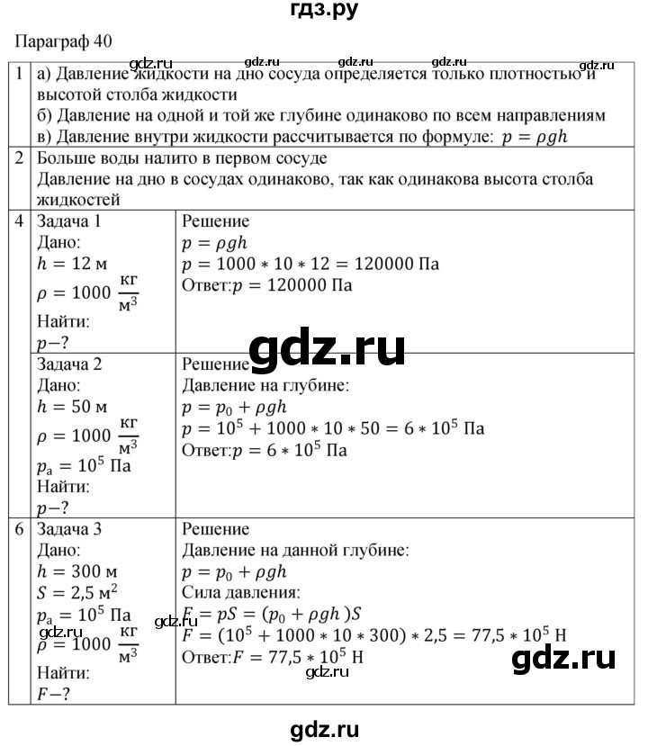 ГДЗ по физике 7 класс Перышкин рабочая тетрадь  § - 40, Решебник 2024