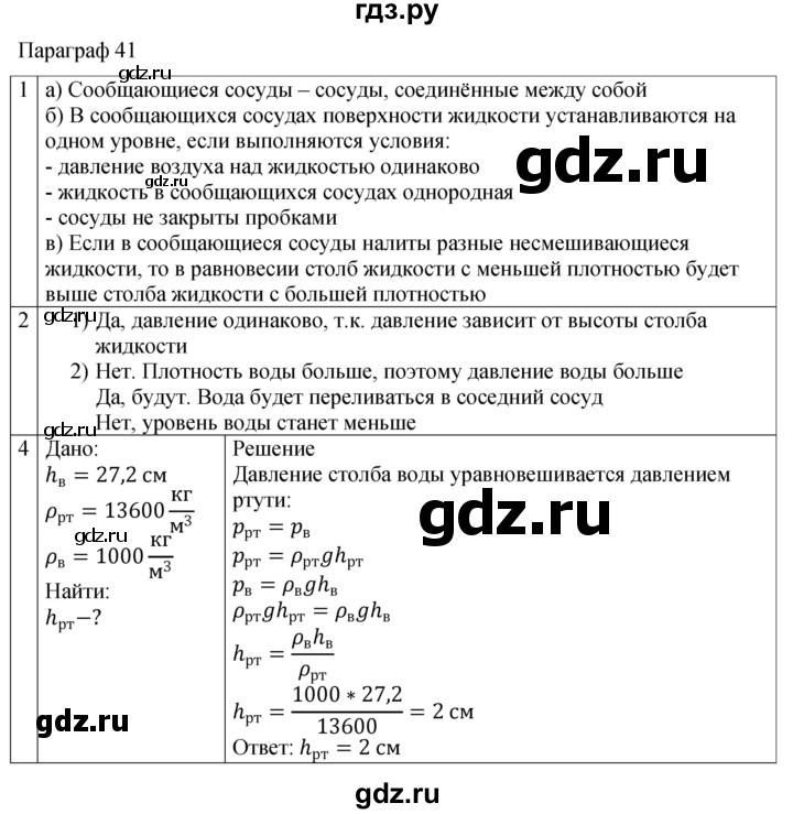 ГДЗ по физике 7 класс Перышкин рабочая тетрадь  § - 41, Решебник 2024