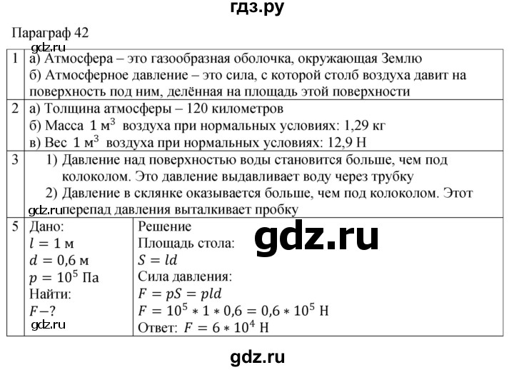 ГДЗ по физике 7 класс Перышкин рабочая тетрадь  § - 42, Решебник 2024